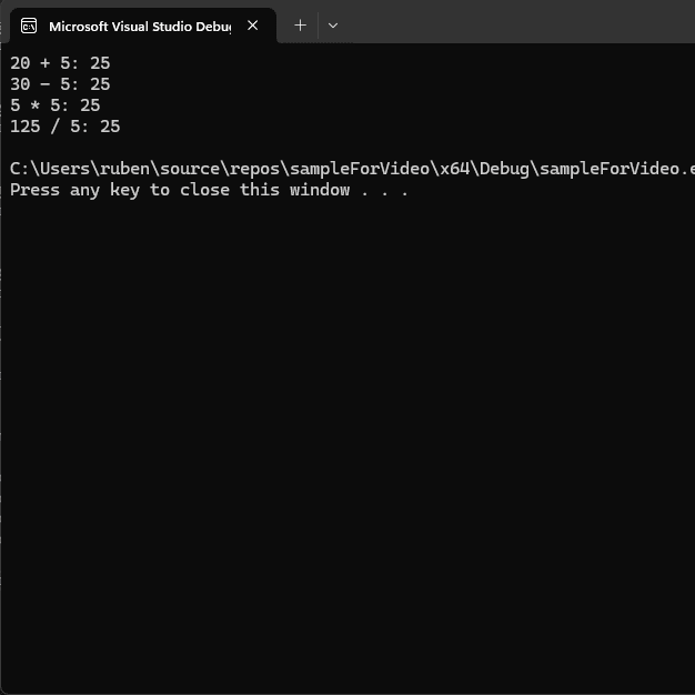 Output from Ruben Arevalo's calculator C++ program