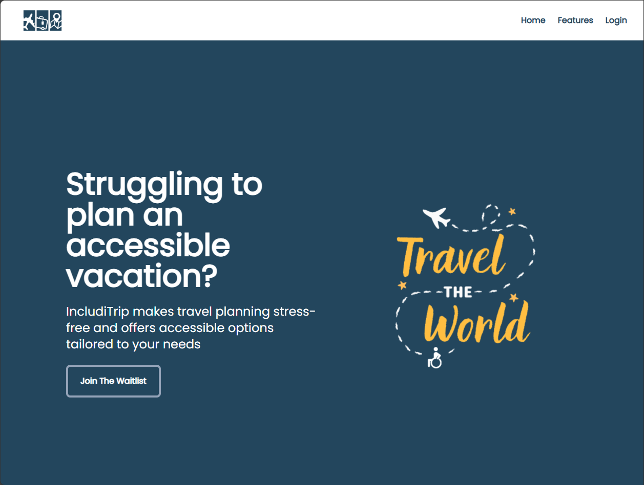 IncludiTrip — Accessible Travel Planning Web App built during Headstarter Software Engineering Fellowship by Ruben Arevalo and team